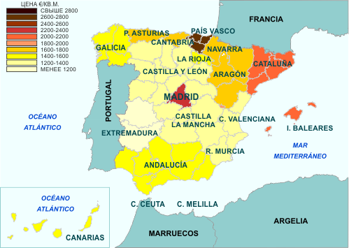 Карта недвижимости регионов Испании